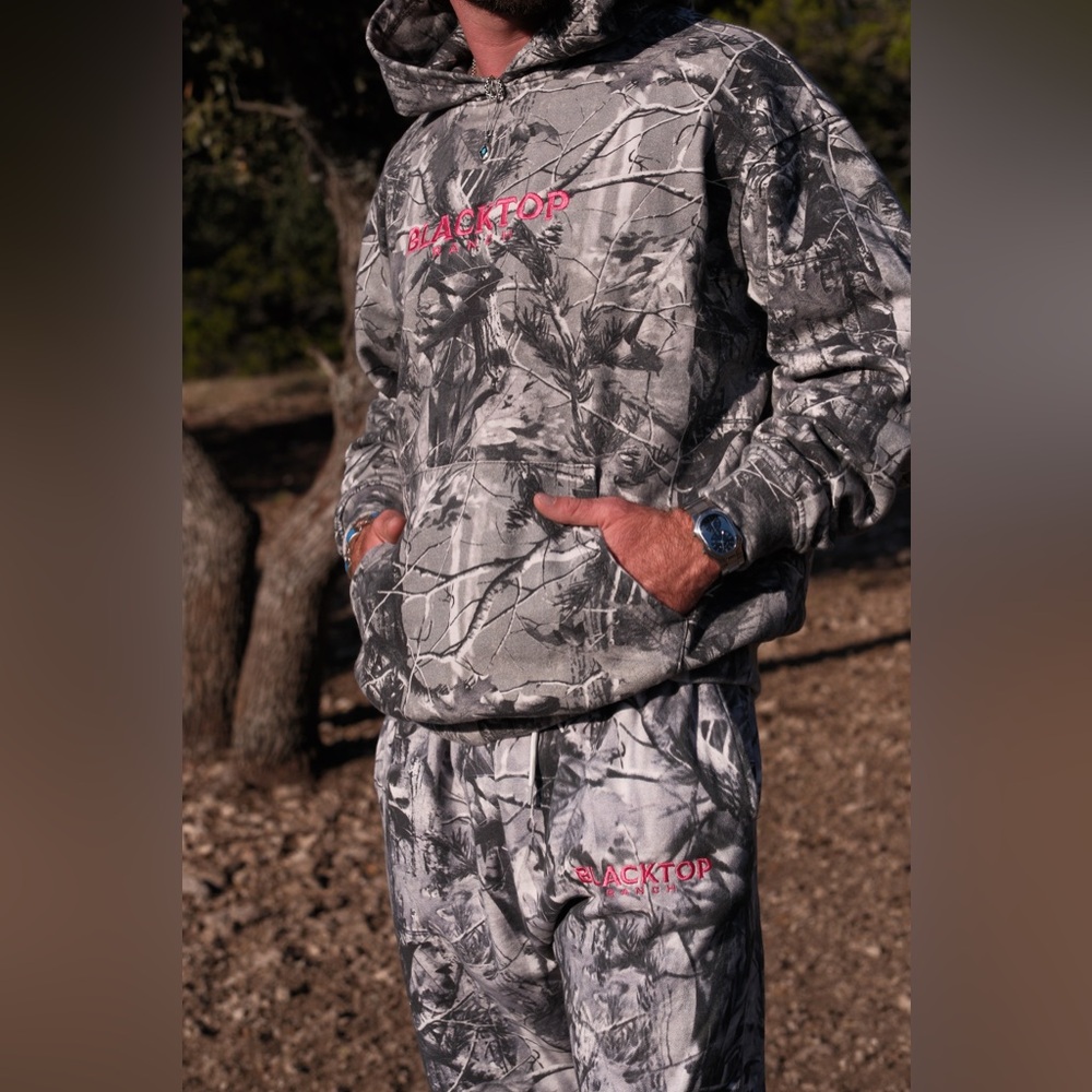 Blacktop Camo Hoodie with Pink Logo